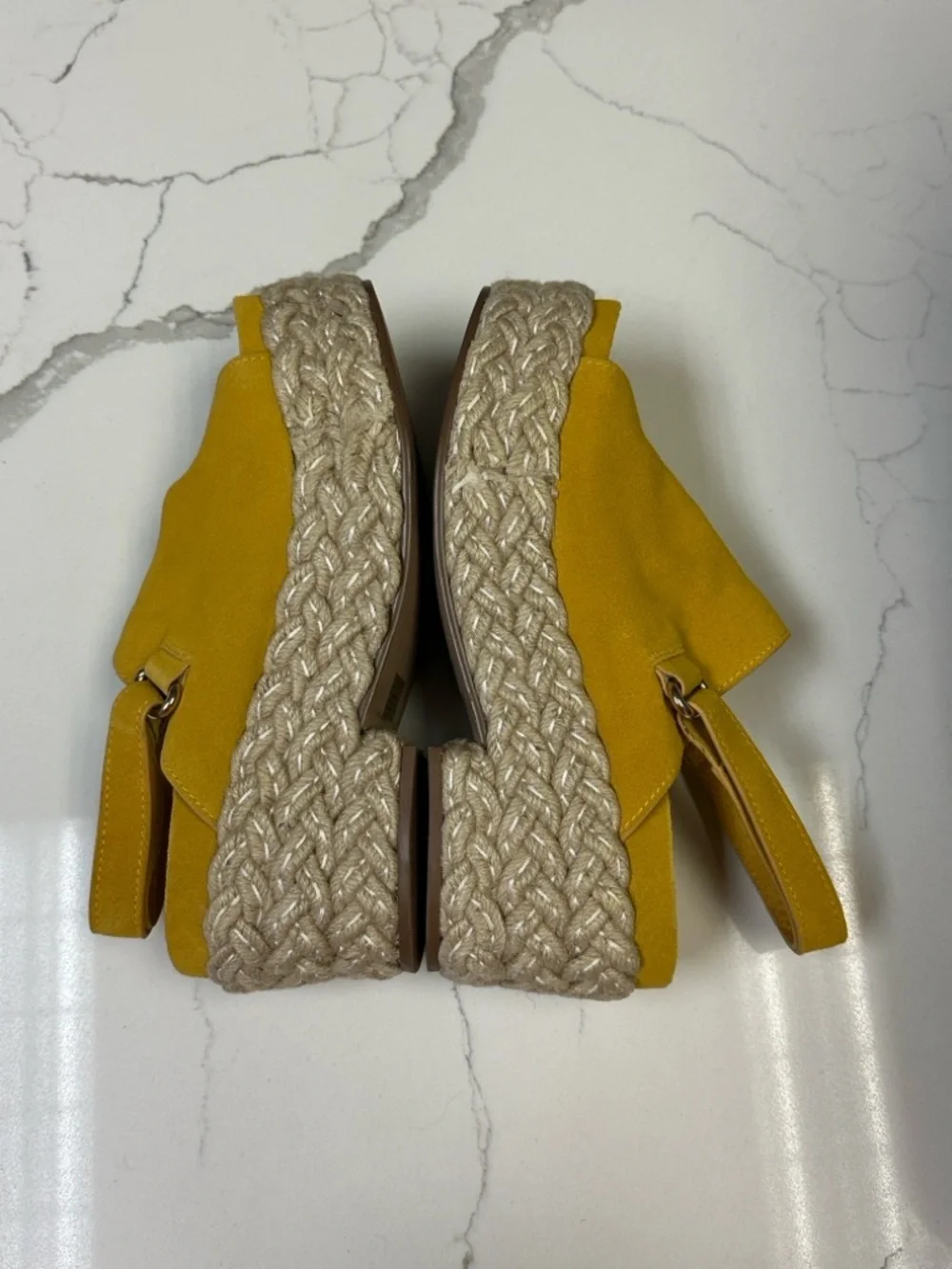 Anthro Kelsi Dagger Brooklyn Keys Yellow Suede Platform Espadrille Sandal Sz 11
